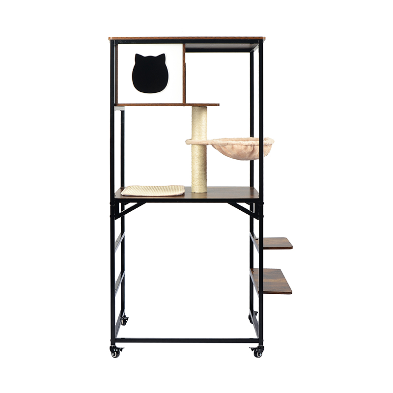 Modern Wood & Metal Cat Tree Indoor Tower Condo met hangmat Modern Wood & Metal Cat Tree Indoor Tower Condo met hangmat