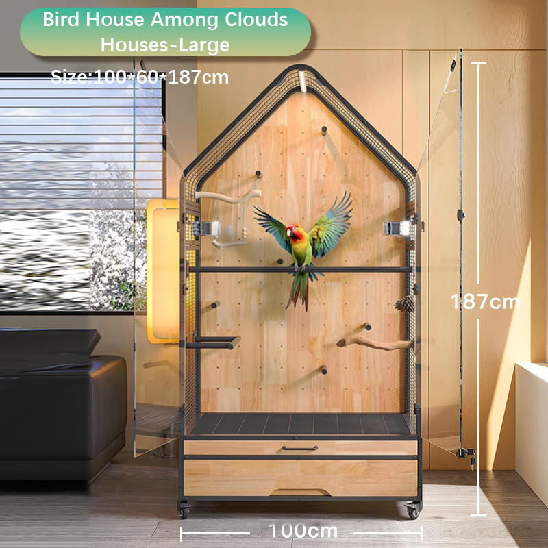 Hout en stalen kooi grote verwijderbare doe -het -zelf villa papegaai vogelsokkooien met standaardwielen Hout en stalen kooi grote verwijderbare doe -het -zelf villa papegaai vogelsokkooien met standaardwielen